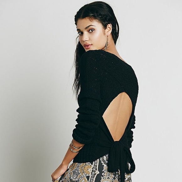 Free People Bow Back Pullover Black XS NWT - Picture 3 of 10